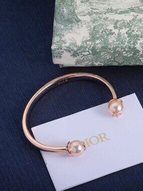 Dior Rose Gold-Tone Pearl Open Cuff Bracelet